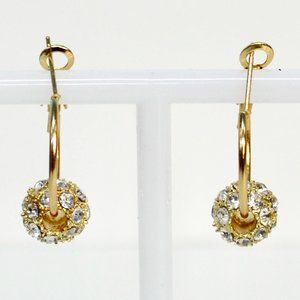 18K Gold Plated Pave Ball Hoop Earrings